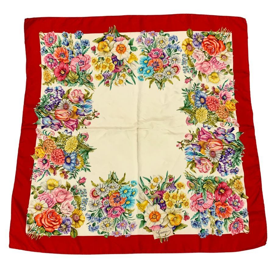 グッチ 大判スカーフ ストール 花柄 レッド GUCCI【AFI6