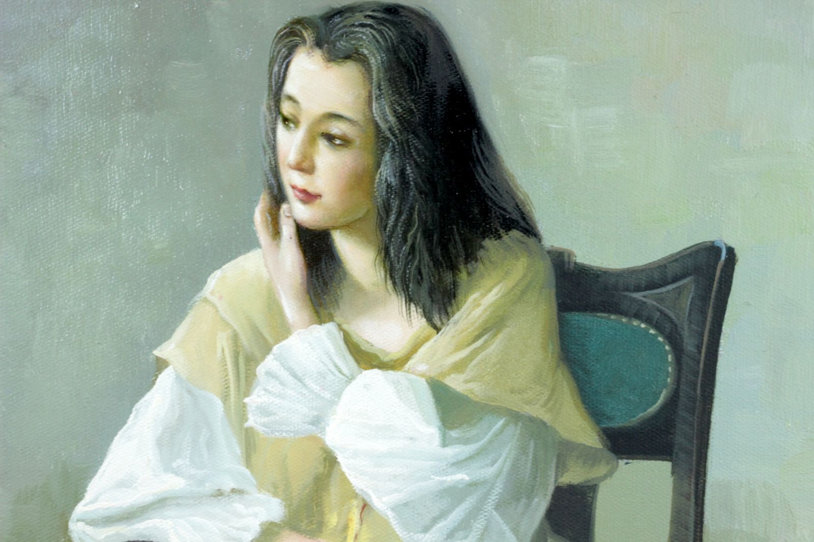 宍戸包義 「美人画」 肉筆パステル10号 人物画 唐物 骨董 古美術