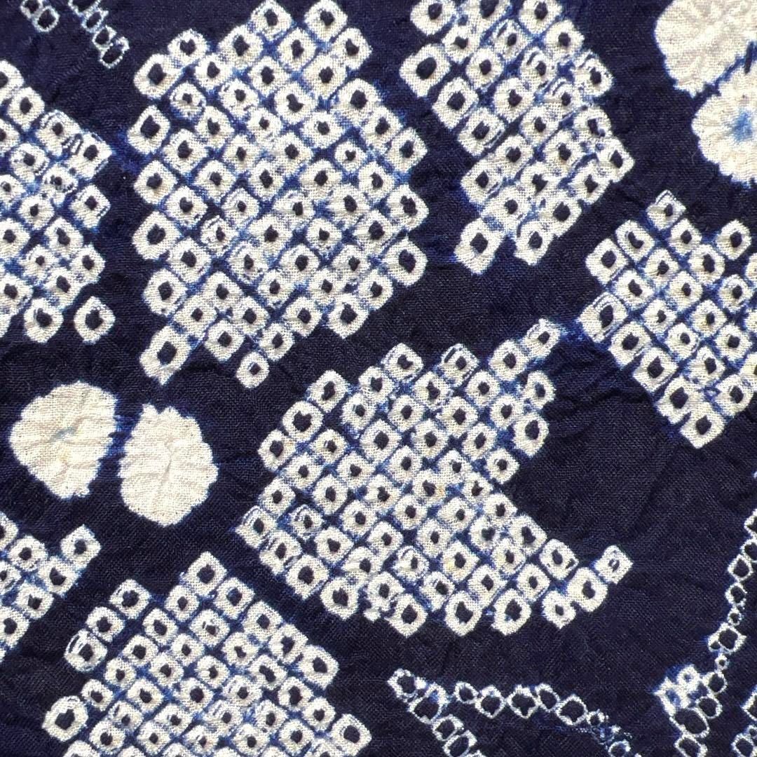 浴衣 有松鳴海絞り 花模様 流線 ネイビー 藍染 着物 044a d 浴衣 有松