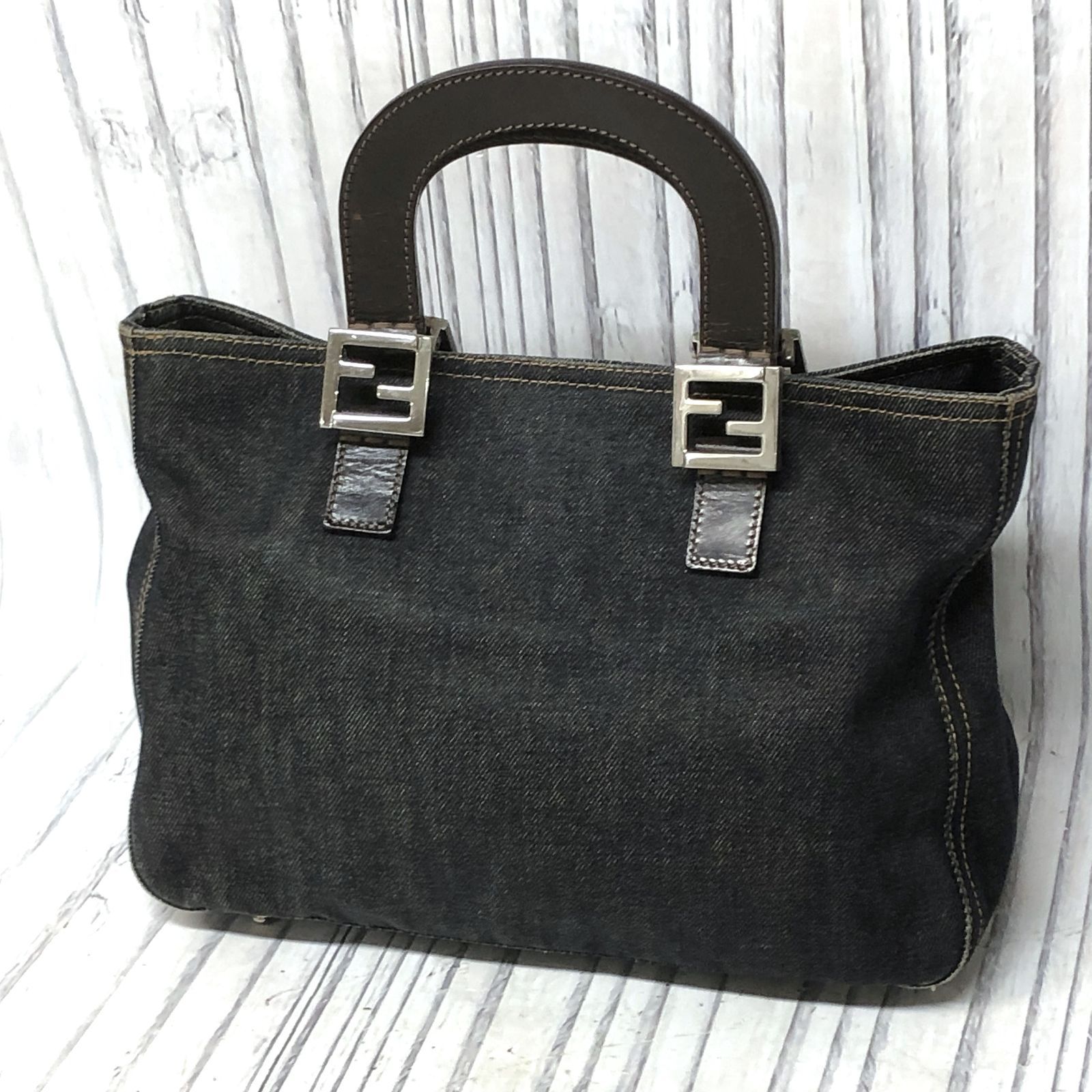 正規品 FENDI フェンディ デニム トートバッグ ネイビー FF金具