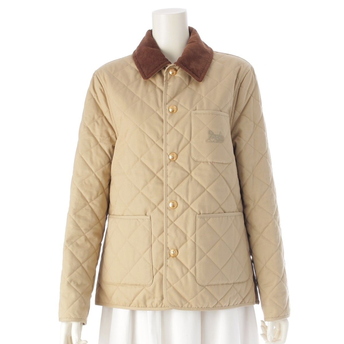 セリーヌ 23AW コットン キルティング 馬車刺繡 コーデュロイ 襟切替 ジャケット アウター ベージュ ブラウン 34