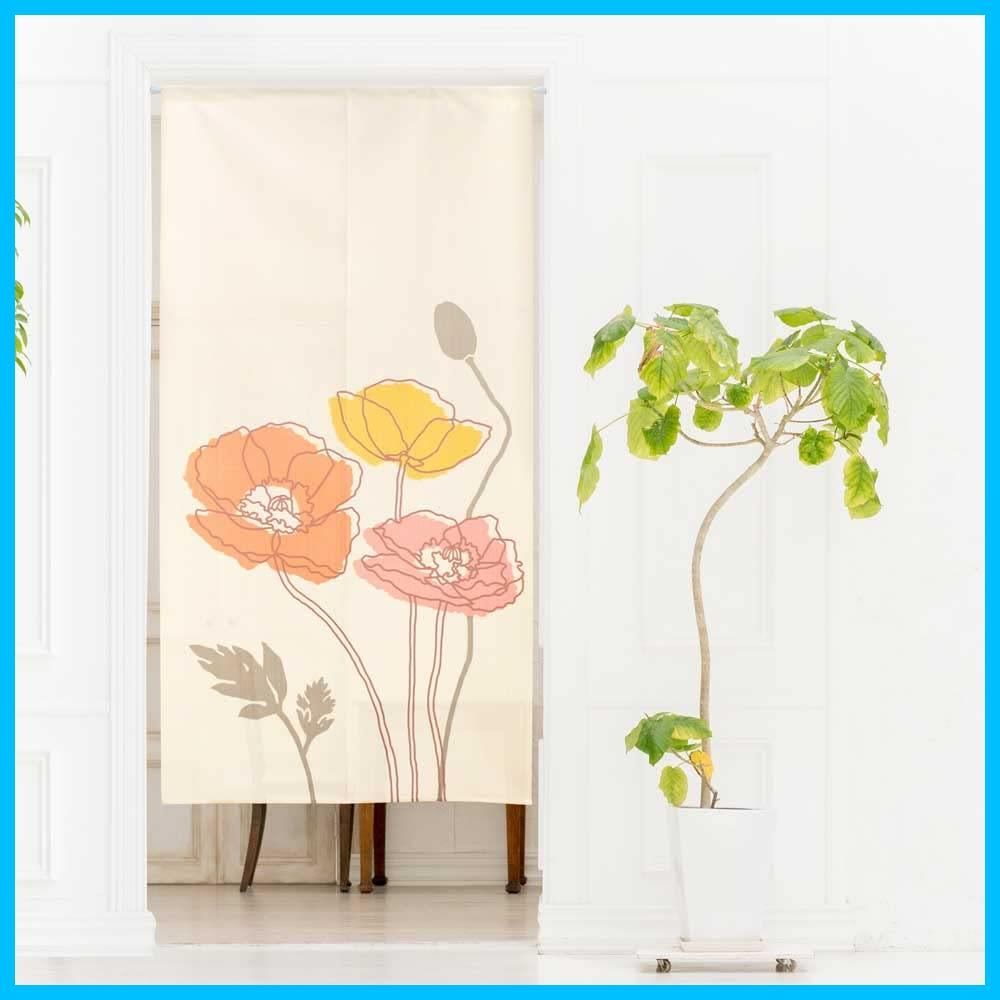 のれん工房 のれん 花柄 ロング 間仕切り 幅85×丈170cm ラインポピー アイボリー 9367