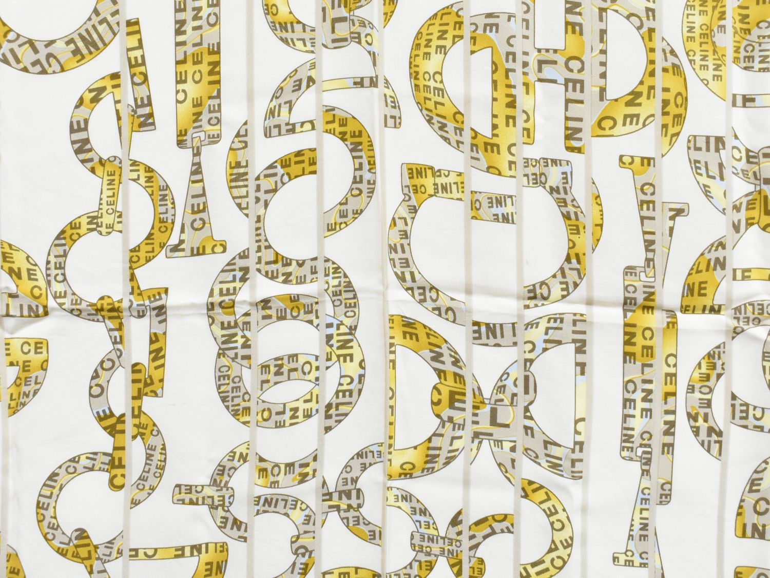 本物 セリーヌ CELINE ロゴ チェーン モチーフ スカーフ ショール バンダナ シルク アイボリー ホワイト ベージュ 服飾小物 フォロー割