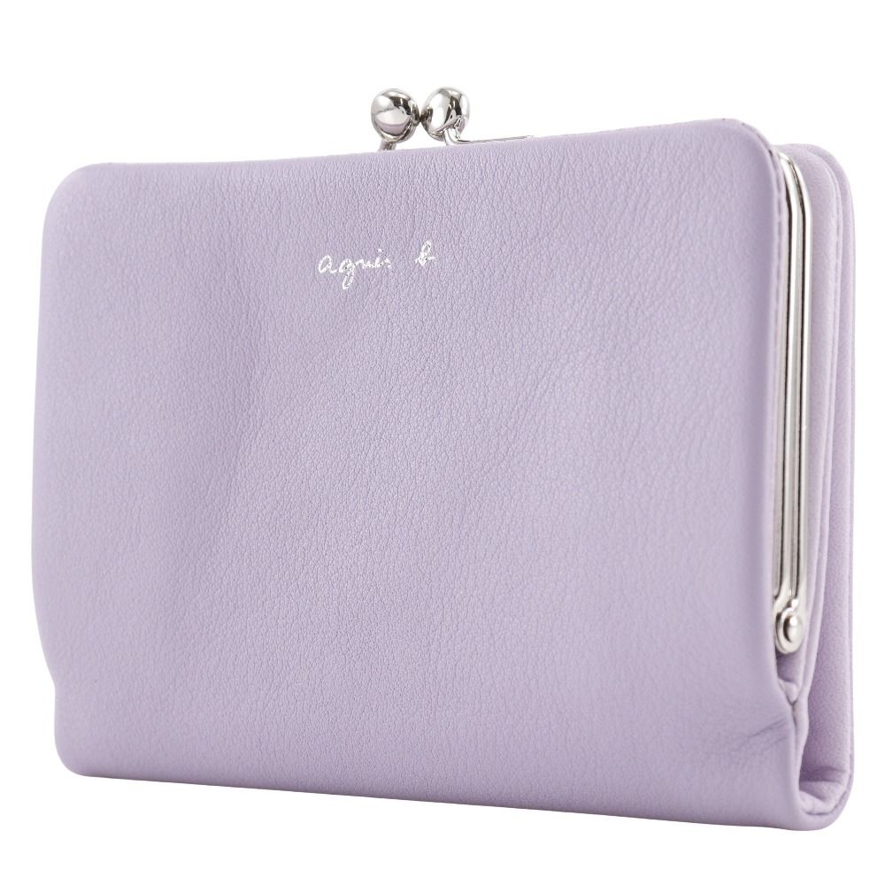 agnes b.】アニエスベー がま口 レザー ラベンダー レディース 二