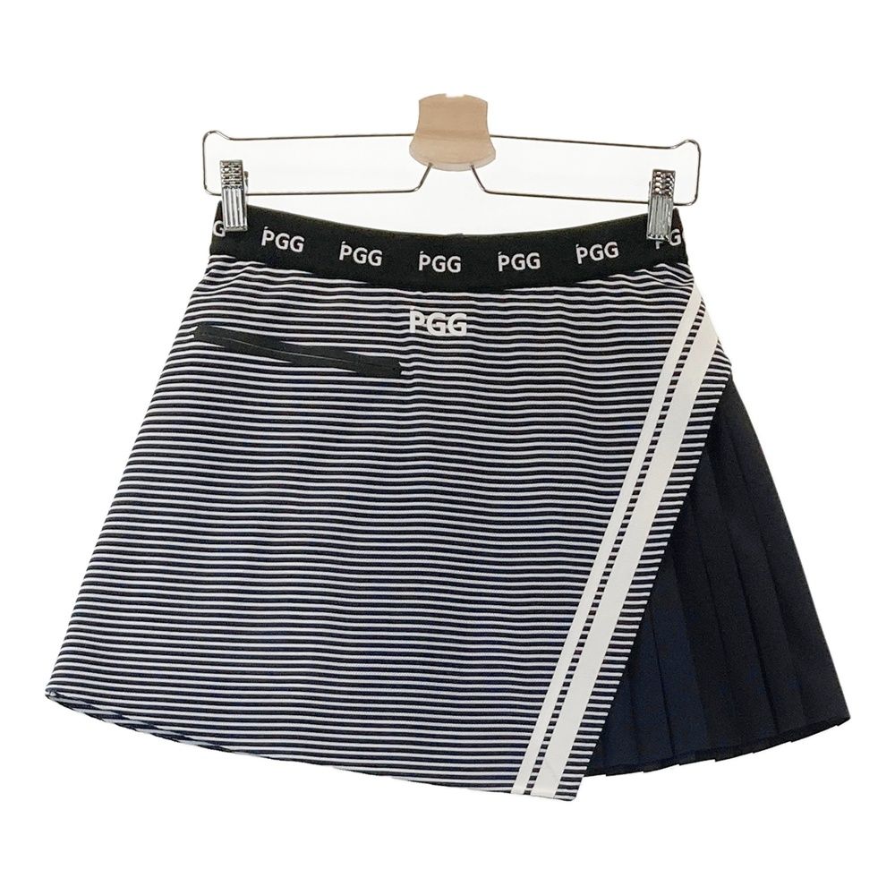 サイズ 00 PGG PEARLY GATES パーリーゲイツ 裏地付 プリーツスカート ボーダー柄 ネイビー系 240101405293 ゴルフウェア レディース ストスト