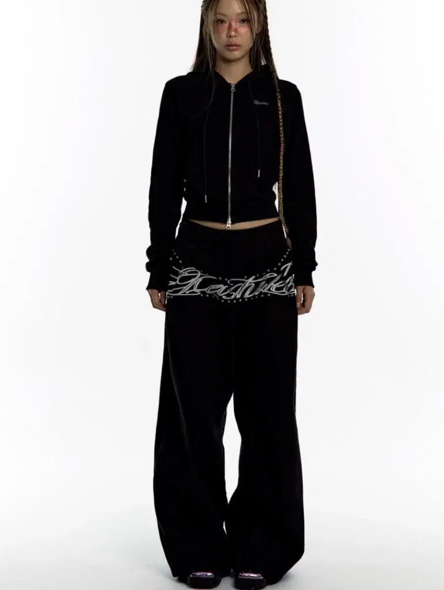 Kashiko Embroidered Pintuck Wide Pants M