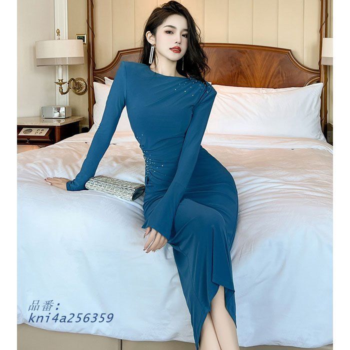 長袖ロングタイトワンピース