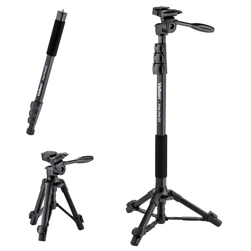 新着商品 ベルボン .co.jp Velbon スタンド型一脚 Pole Pod EX AZ ポール部4段|脚部2段 レバーロック ポール部径23mm|脚部径17mm 小型 3Way雲台 クイックシュー対応 一脚ポール付卓上三脚 一脚単独使用 1