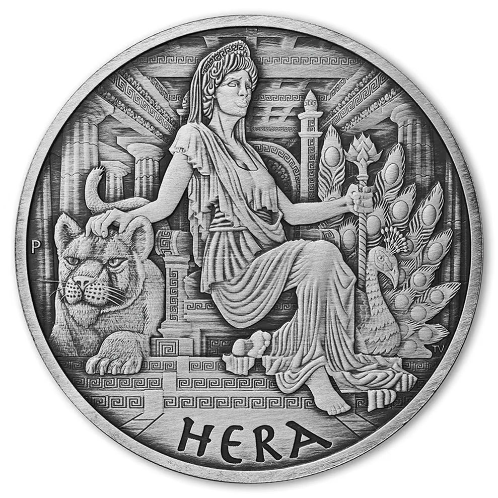 [保証書・カプセル付き] 2022年 (新品) ツバル「オリンポスの神々・ヘーラー、守護の女神」純銀 1オンス アンティーク 銀貨