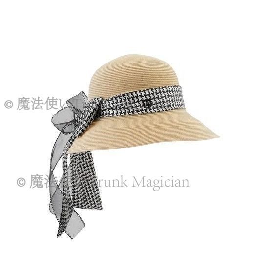 麦わら帽子 千鳥格子 リボン サンシェード ハット 日よけ CCVZ1026P379