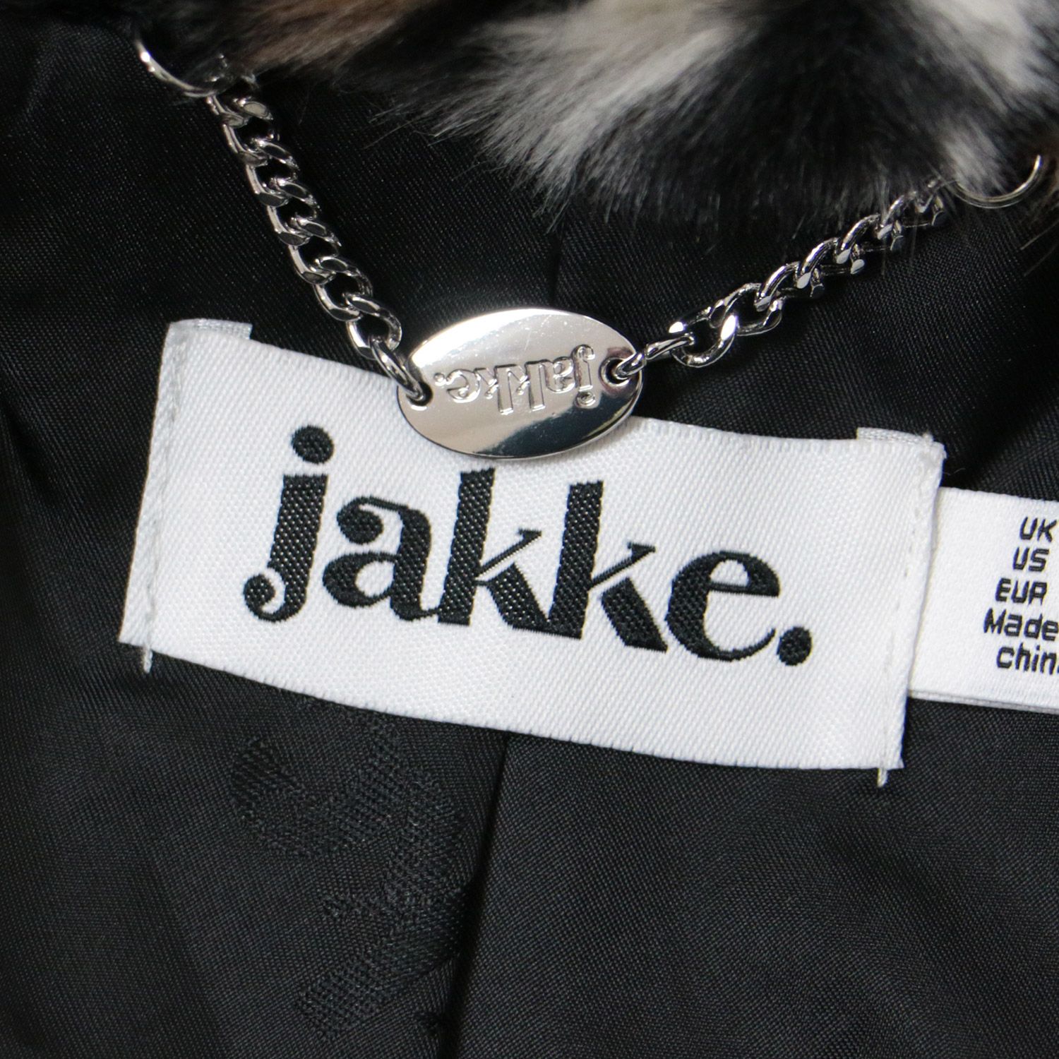 美品)jakke(ジャッキー)花柄エコファーコート/ ベージュ×黒/フリー jakke ジャケット コート レディース ジャッキー JAKKE ファー