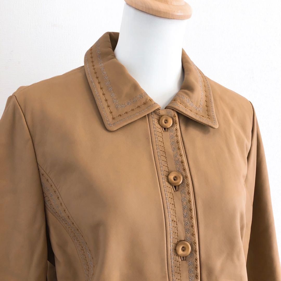 Leilian レリアン ベージュ ジャケット 羊革 昭和レトロ LL