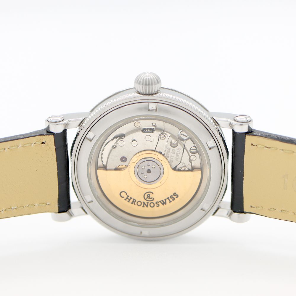 CHRONOSWISS クロノスイス カイロス CH2023K デイト シルバー ギョーシェ SS ステンレス 純正尾錠 レディース 自動巻き【6ヶ月保証】【腕時計】【中古】 CHRONOSWISS クロノスイス カイロス CH2023K デイト シルバー