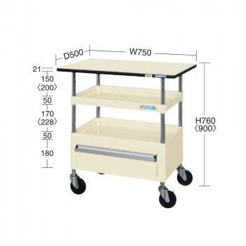 サカエ CSパールワゴン中量タイプ 引出し 天板付 アイボリー CSP-7572CTPI