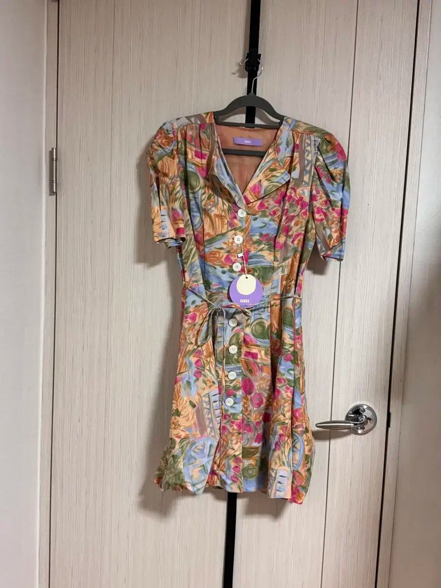 ミッドナイトサーカス 図 ボタン ドレス オレンジ フラワー ワンピース