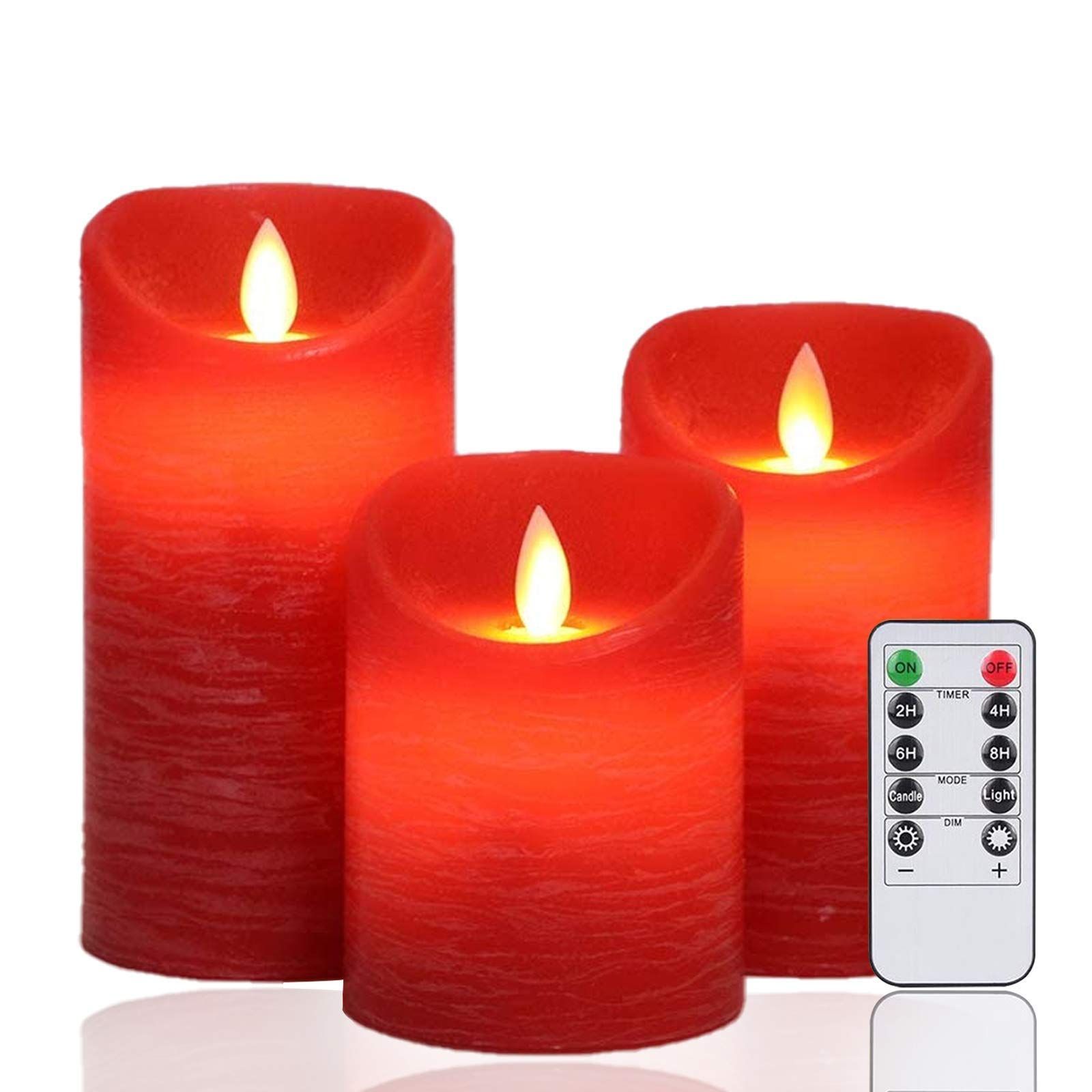 電池式 明るさ調整 専用リモコン付き 省エネ 安全 LEDライトキャンドル ゆらゆら揺れる 火を使わない 暖色光 本物の炎のようにゆらめく3点セット レッド ロウソク LEDキャンドルライト AnnTec