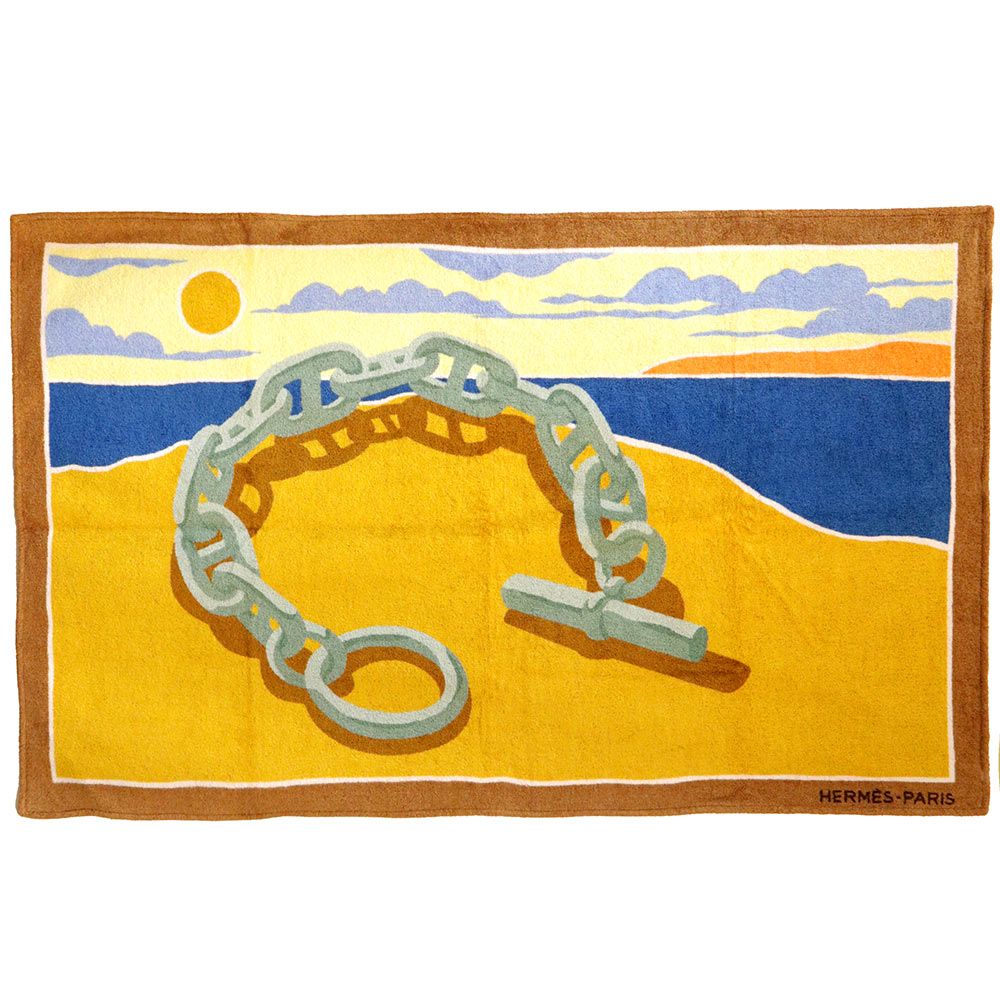 エルメス エスカル ア ラ プラージュ Escale a la Plage ビーチタオル 大判 バスタオル コットン100％ Fauve フォーヴ Bleu ブルー ブラウン 茶 HERMES