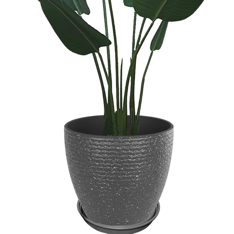 Glynislife プランター 大型 おしゃれ 受け皿付き 植木鉢 大型 軽量 プラスチック 屋内 屋外用 プランター 深型 高さ32cm 排水穴付き 観葉植物 鉢 植木鉢鉢 35 丸型-ブラック