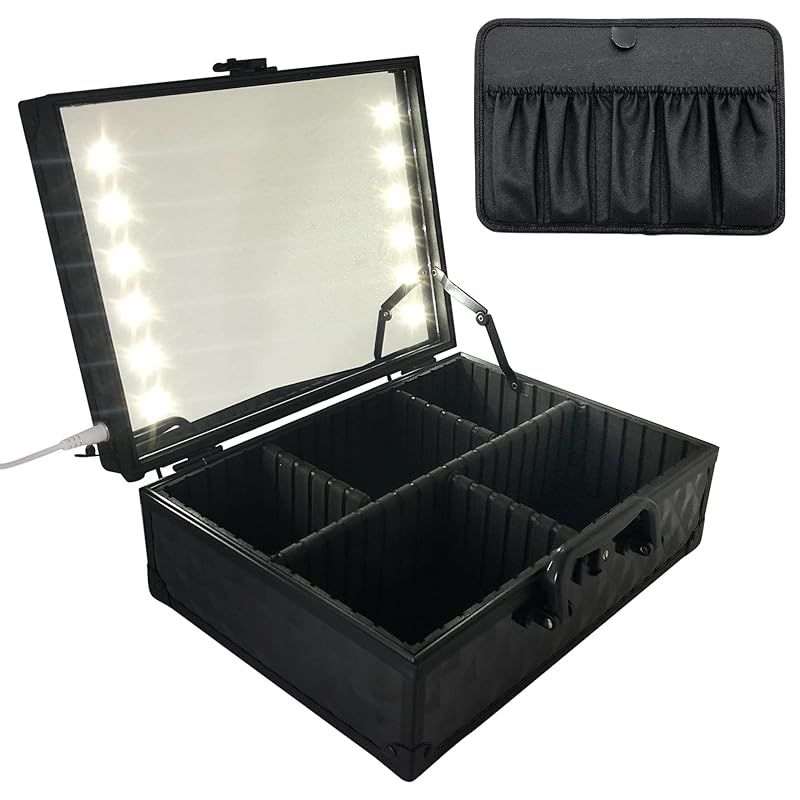 1万円以上送料無料。 AKUSTOK メイクボックス 鏡付き LED照明 持ち運び 大容量 プロ用 USB接続 ブラシホルダー 鍵付き Black 1 豊富なデザイン。