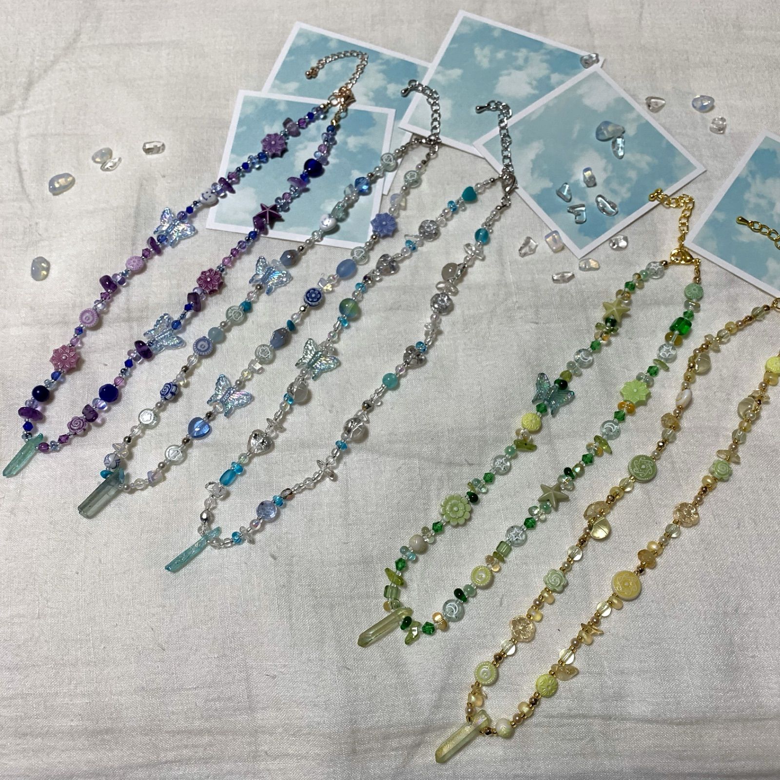 12.ストーンシリーズ虹・青 ハンドメイド ビーズ ネックレス