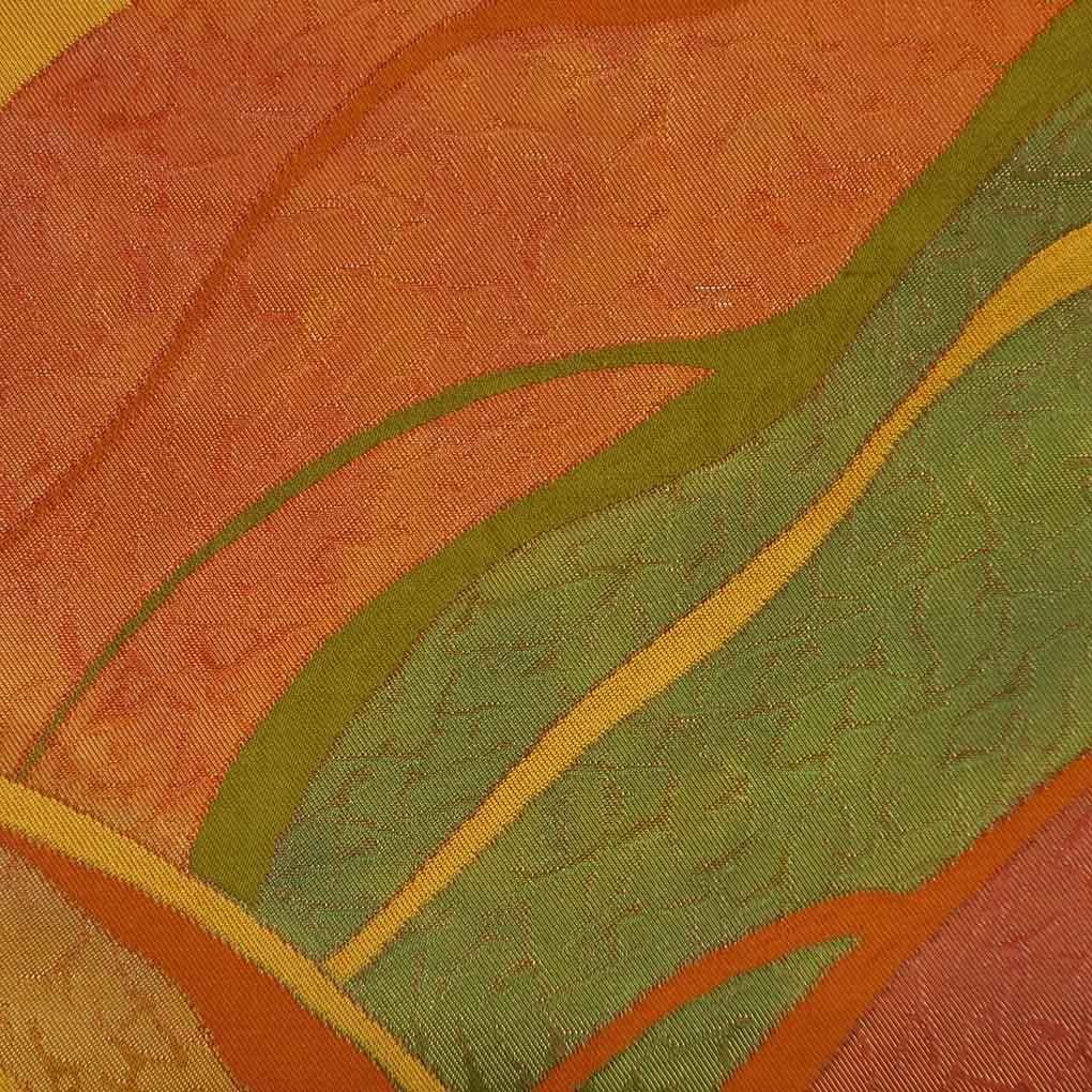 袋帯 幅30cm 長さ418cm レディース 抽象柄 秋冬春用 正絹 シルク オレンジ やや難 リメイク リユース リサイクル 呉服のきくや