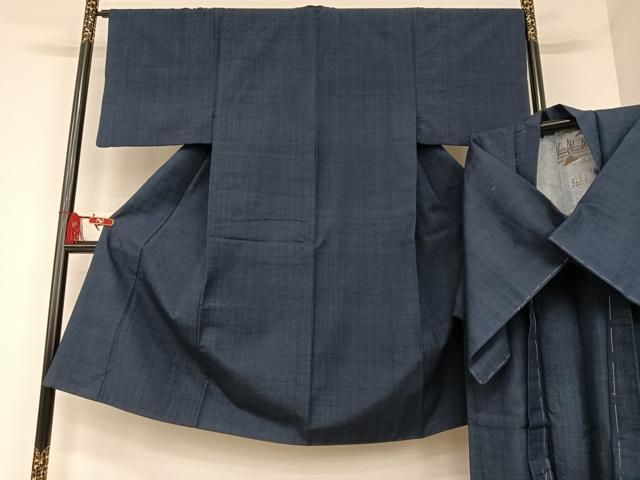 平和屋着物●男性 紬 アンサンブル 色無地 鉄紺色 正絹 AAAU8037zg