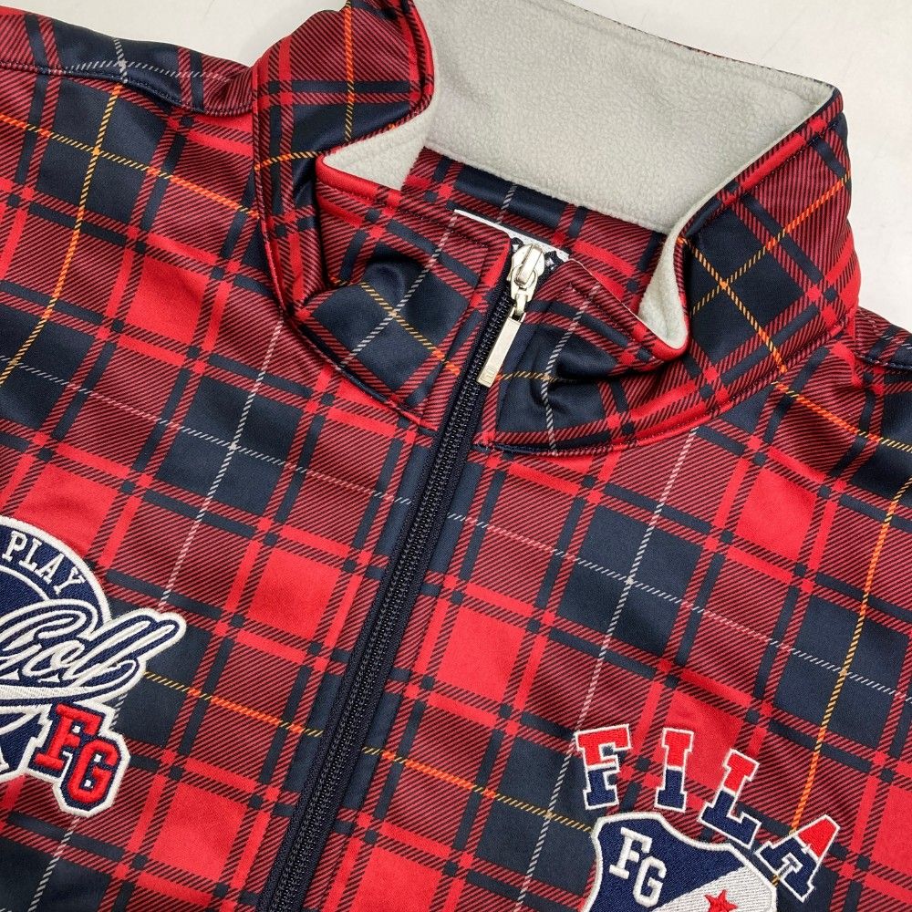 サイズ：LL FILA GOLF フィラゴルフ  ジップジャケット チェック レッド系 [240101438199] ゴルフウェア メンズ ストスト サイズ：LL FILA GOLF フィラゴルフ ジップジャケット チェック