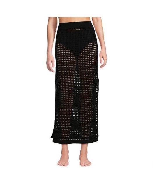 送料無料 ランズエンド レディース スカート ボトムス Women s Cotton Open Knit Maxi Swim Cover-up Skirt Black
