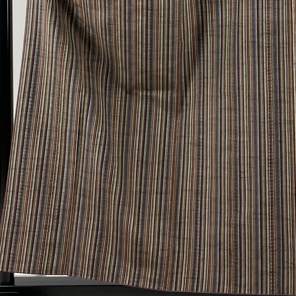 紬 身丈158cm 裄丈63.5cm S 袷 縦縞 茶紫 正絹 秀品