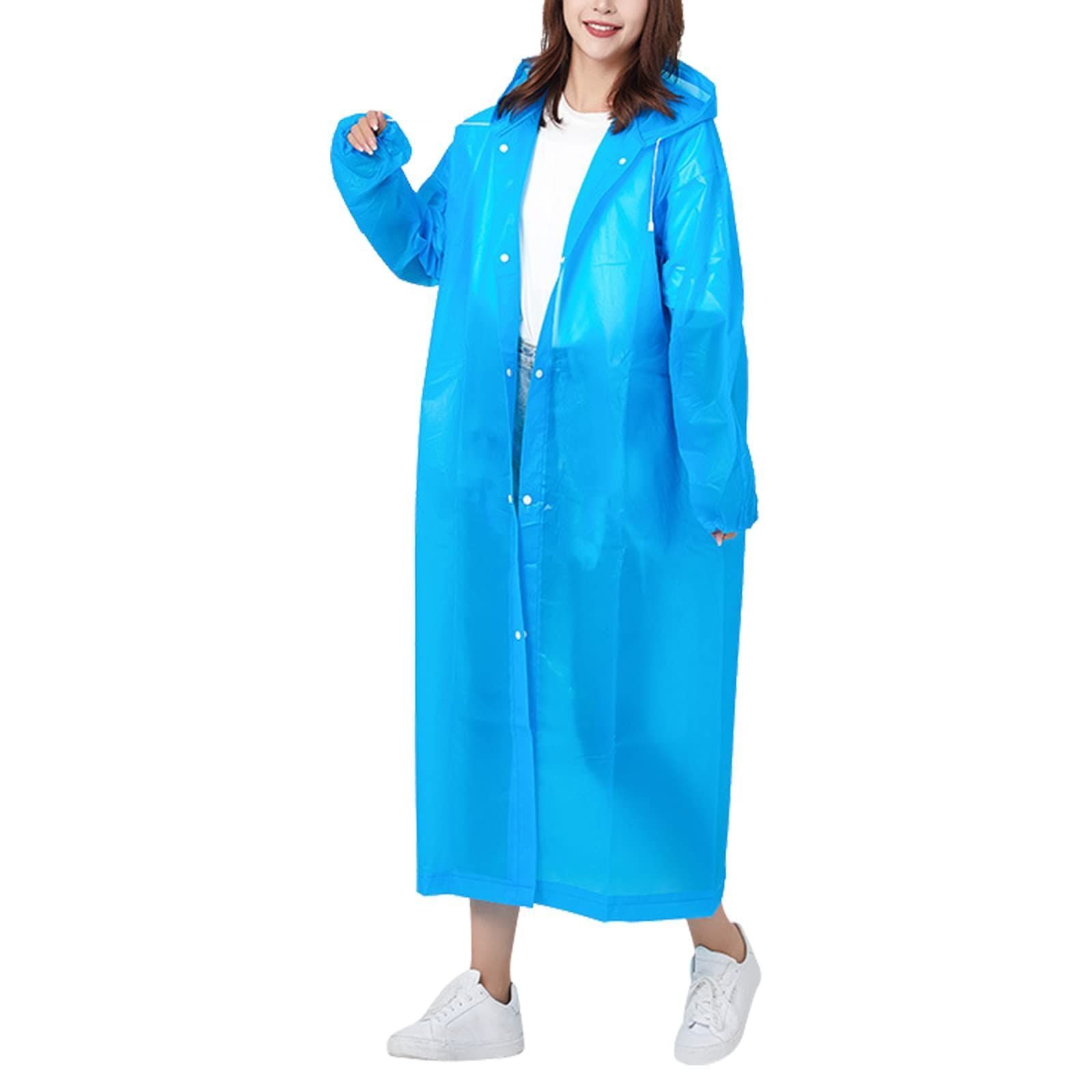 【色: ブルー】DayaEmmoTQ レインコート 自転車 レディース ロング丈