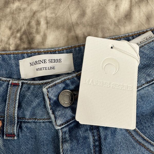 MARINE SERRE JEANS IN DENIM デニム ジーンズ Moon Laser Denim Curved Jeans • Marine Serre