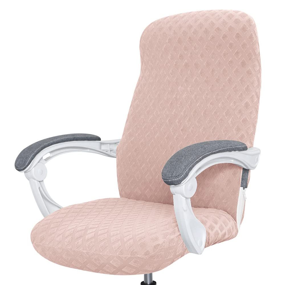新着商品 オフィス椅子カバー耐水性事務椅子回転式椅子用 一体式ファスナー付き伸縮素材 ストレッチジャカード 取り外し ユニバーサル＆取り外し な洗える L ピンク pink …