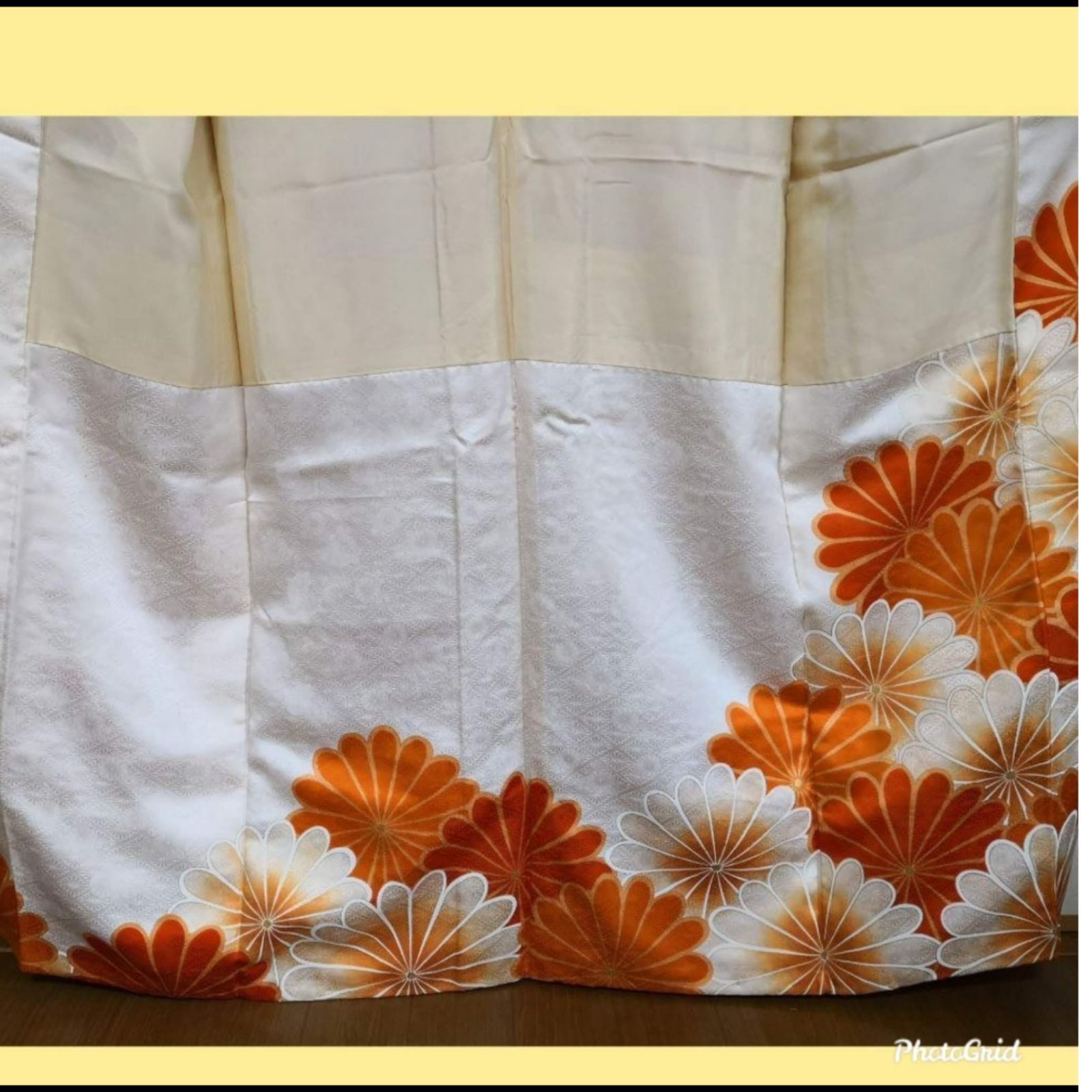 振袖 正絹 オレンジ 花文様 金コマ刺繍 トールサイズ - メルカリ