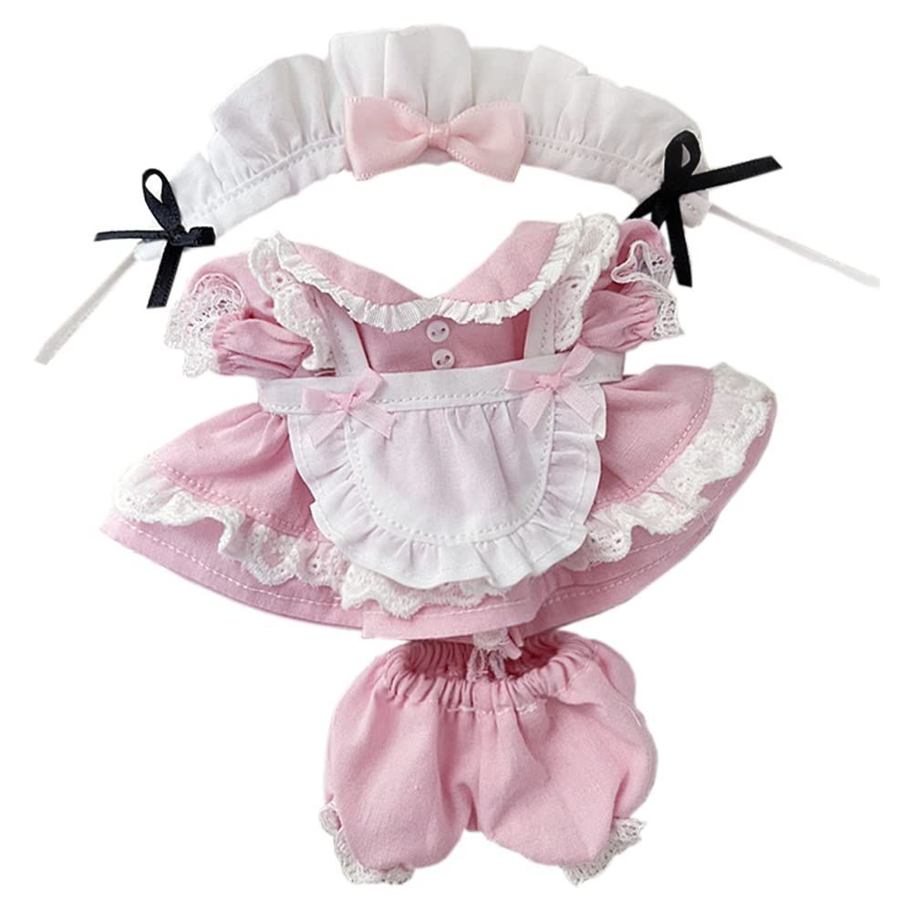 niannyyhouse　15cm ぬいぐるみ 用　メイド服　ヘアバンド　ドレス　エプロン　ショートパンツ　着せ替え　綿人形服 (pink)