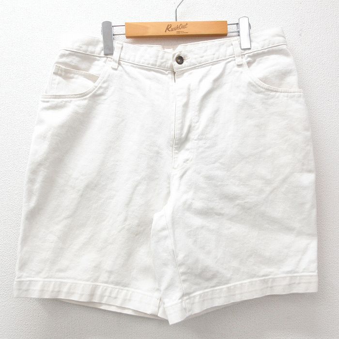 W37/古着 ショート パンツ ショーツ メンズ 80s タロン 白 ホワイト デニム 24jun24 中古 ボトムス 短パン ショーパン ハーフ