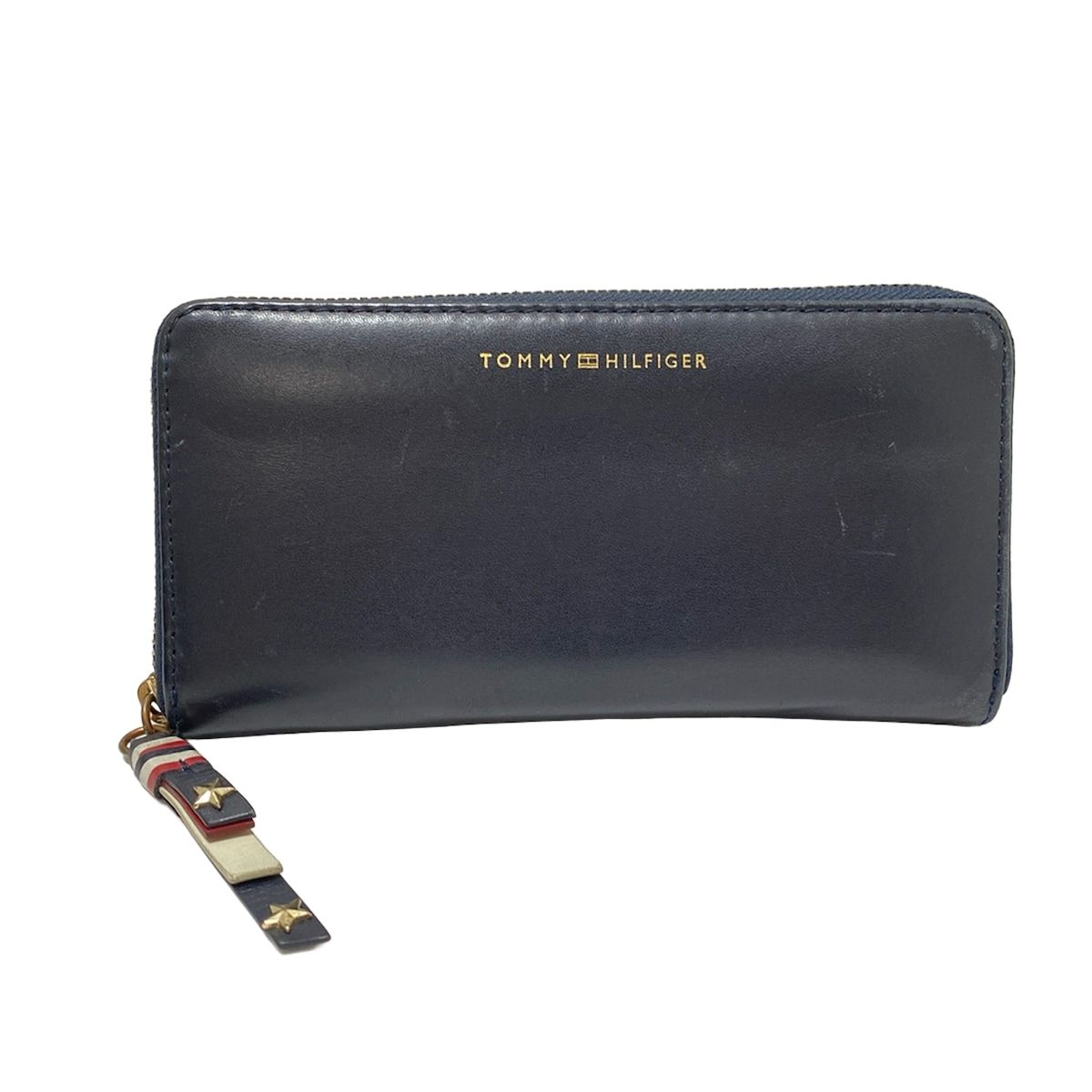 TOMMY HILFIGER トミーヒルフィガー 長財布 - ダークネイビー ラウンドファスナー レザー