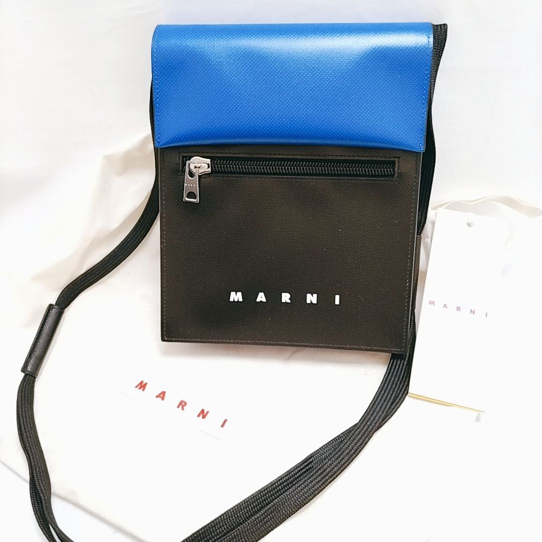 新品未使用】MARNI ブルー＆ブラック TRIBECAショルダーバッグ 