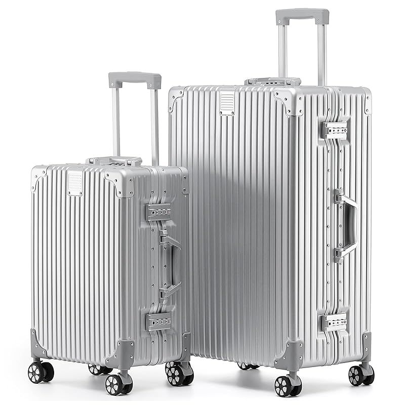 SupTrip スーツケース 機内持ち込み アルミフレームタイプ キャリーケース キャリーバッグ 大型 耐衝撃 TSAロック 超軽量 大容量 静音 ダブルキャスター 360度回転 おしゃれ 旅行 出張 修学 シルバー Mサイズ 50L 1