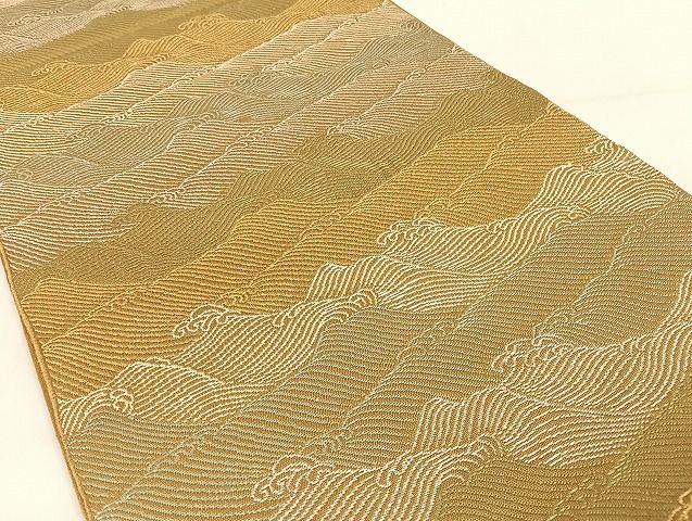 平和屋着物○龍村美術織物 六通柄 本袋帯 歌集波文 金糸 正絹 逸品