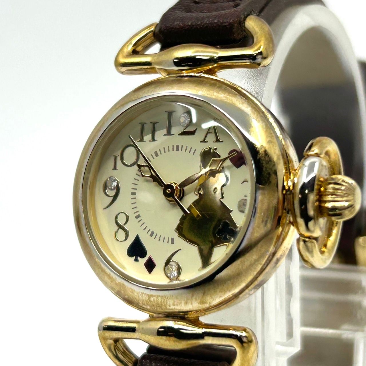 | 品 Disney ディズニー 不思議の国のアリス コラボ 腕時計 ラインストーン ゴールドカラー クオーツ ラウンド レディース アナログ G1