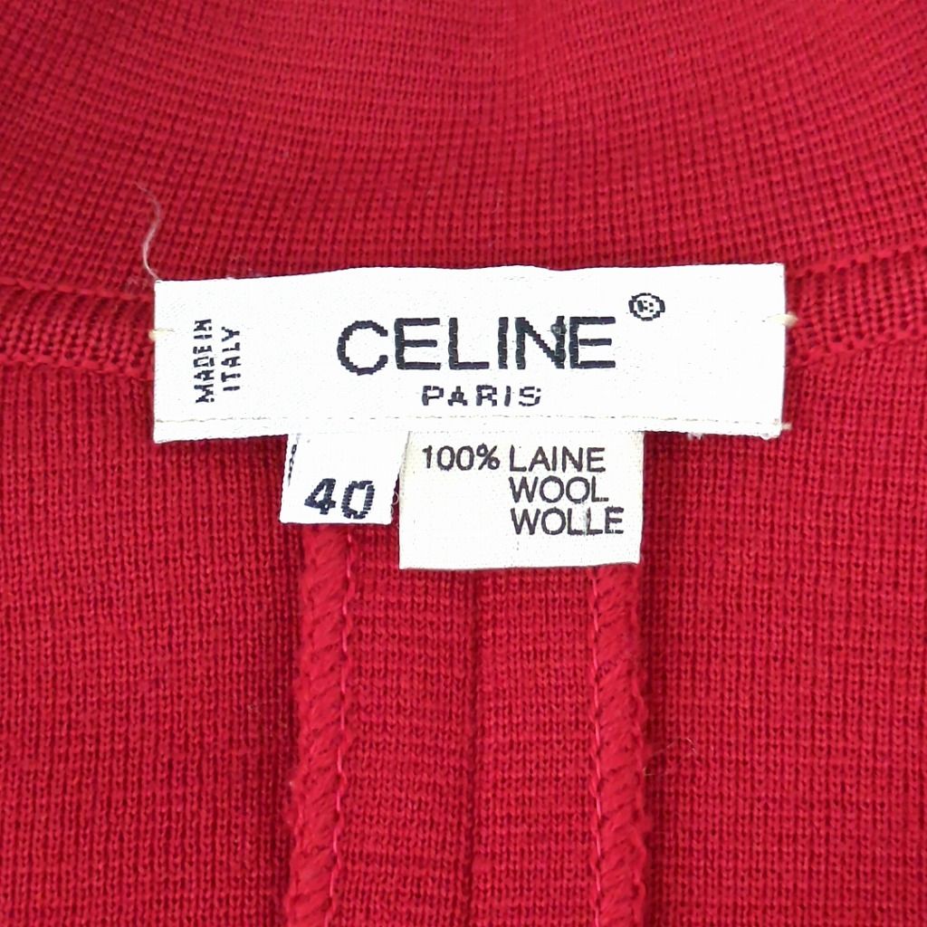 セリーヌCELINE チェーン 刺繍 ニット ジャケット 赤40 イタリア製  