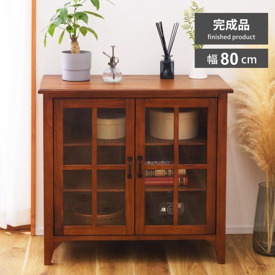 ハンドメイドで製造している為 小傷がある場合がございます 気になる方は恐れ入りますがご はお控えください キャビネット チェスト タンス 幅80cm おしゃれ 食器棚 キッチン リビング収納 ガラス アンティーク 完成品 天然木 ヴィンテージ 収納棚
