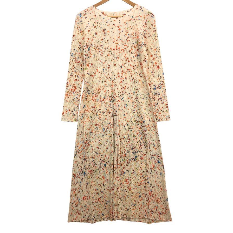 プリーツプリーズ ロングワンピース 総柄 ENCHANTプリント AFB26