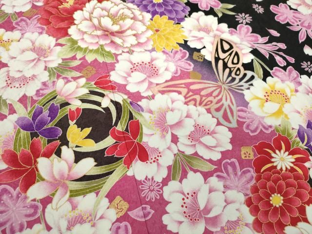 平和屋着物○豪華振袖 刺繍 枝垂れ桜 吉祥花丸文 暈し染め 金彩 正絹
