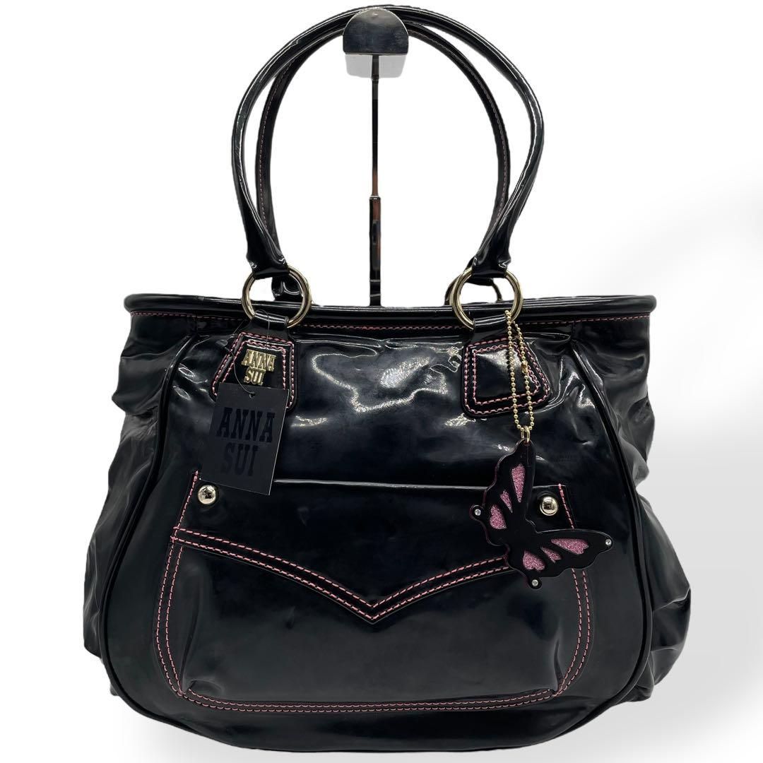 アナ・スイ　ハンドバッグ　エナメル　バーガンディ 美品 ANNASUI アナスイ ハンドバッグ エナメル トートバッグ