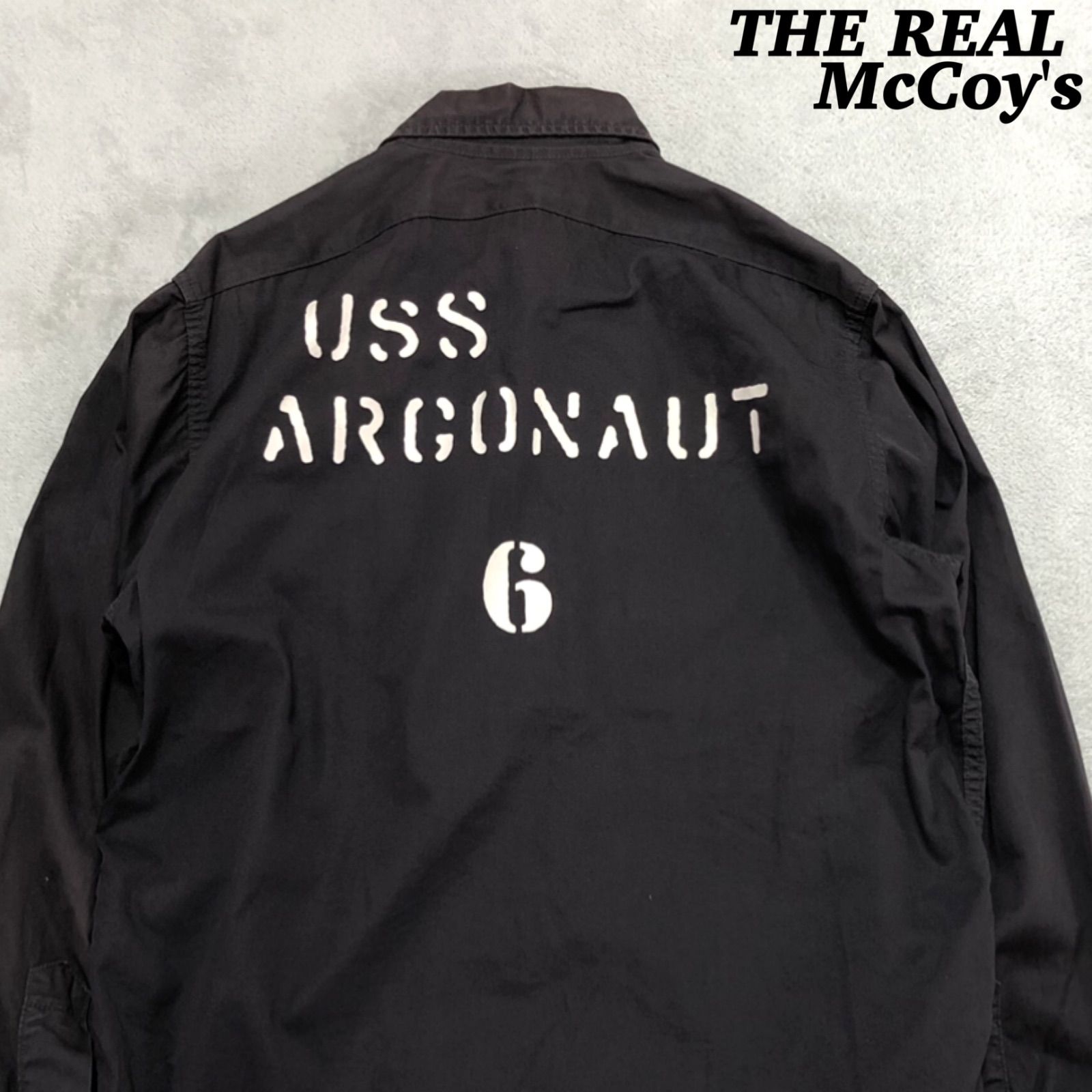 THE REAL McCOY'S ワークシャツ ミリタリーシャツ ステンシル USS Argonaut SS-166 3サイズ ロングスリーブ 長袖シャツ ブラック 黒 ザ・リアルマッコイズ