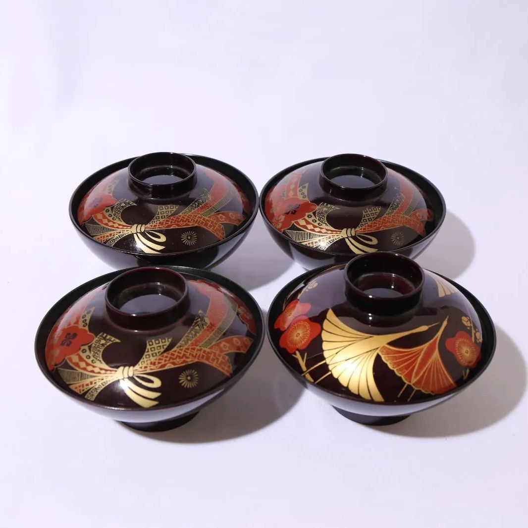 吸物椀 4客セット 和風 イチョウ 蓋付き お椀 S239 - メルカリ