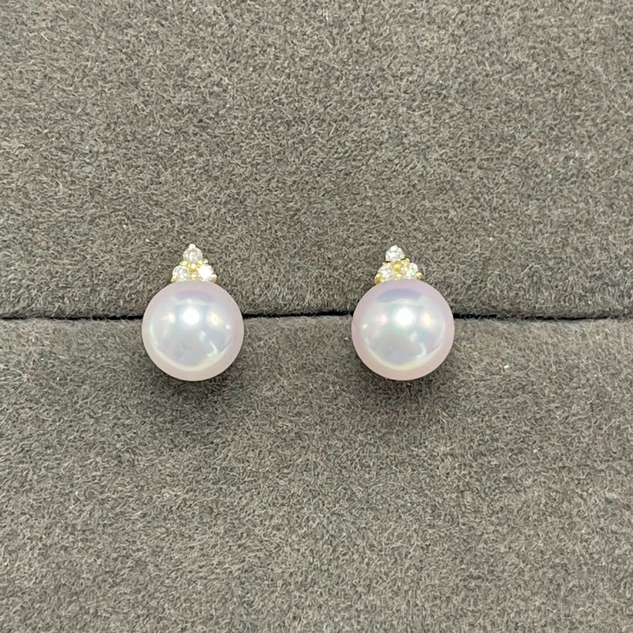 新品 K18YG アコヤ パール ピアス 5.5ミリ ダイヤモンド 0.015ct 上品  
