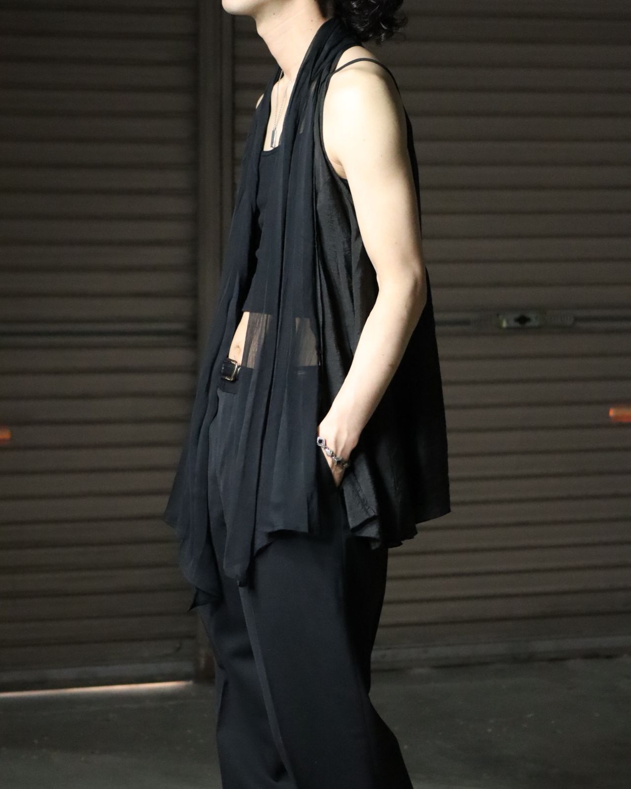 pleated sheer sleeveless cardigan black 90s 00s ランダムプリーツ