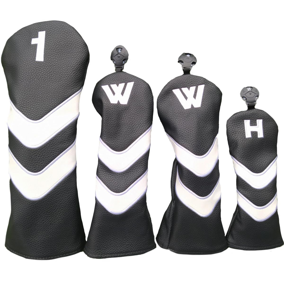 【人気商品】4点セット ドライバー用 ヘッドカバー ウッド用 ユーティリティ ハイブリッド用 ゴルフクラブ FW UT elfoLiz 変換ダグ付き 防水仕様